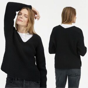 Everlane The Texture Cotton V-Neck Chunky Knit Sweater Black Size XL NEW